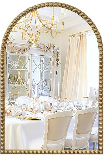 Jesantab Gold Bathroom Mirror for Wall, 30" X 40" Arch Wall Mirror with Beaded Frame, Ornate Vintage Mirror Wall Decor for Living Room, Washroom, Fireplace, Entryway | Amazon (US)