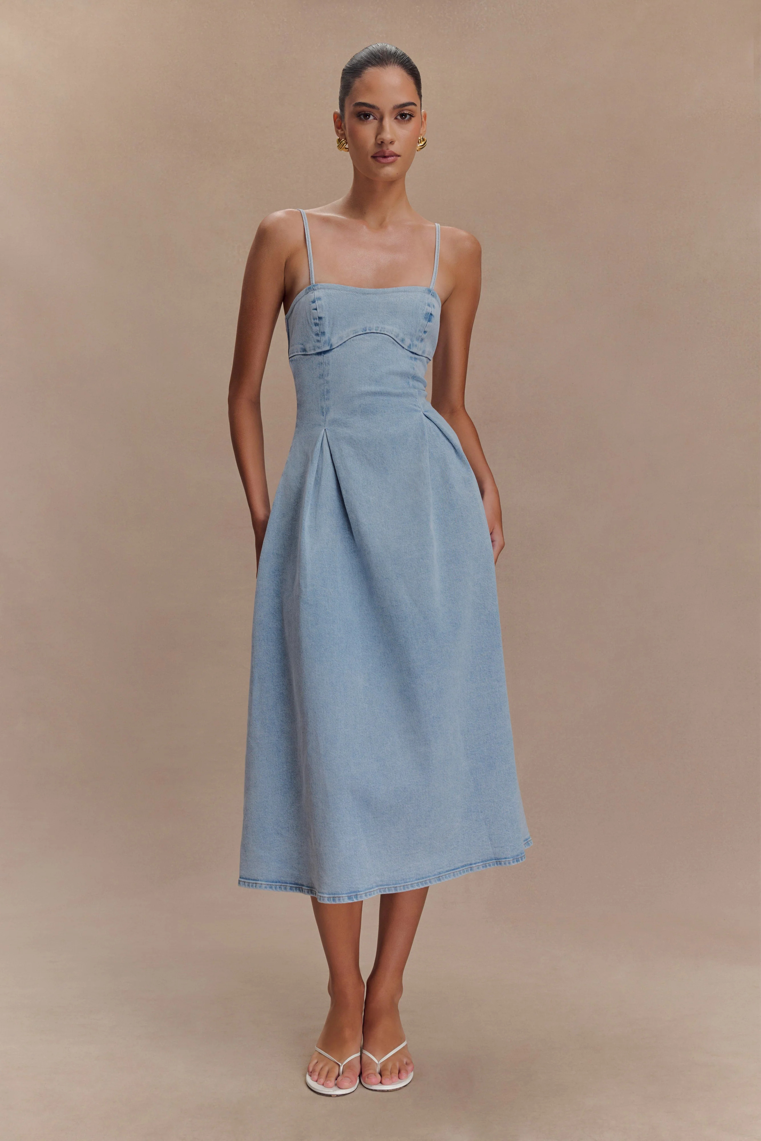 Denim Midi Dress - Light Blue | MESHKI US