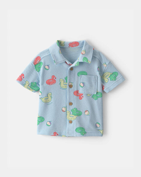 Baby Boy Pool Floatie Short-Sleeve Button-Down Shirt - Blue | Carter's Inc