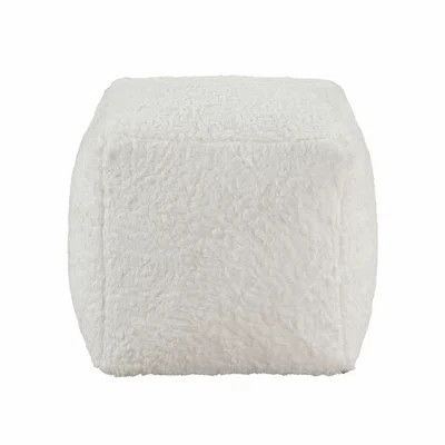 Modern Square Pouf Off-White Faux Fur Fabric Upholstered Ottoman, Footstool, and Bean Bag Chair with Non-Slip Bottom | Wayfair North America