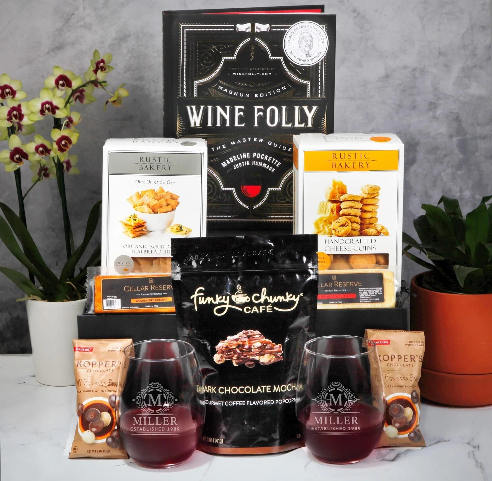 Perfect Pair Wine Gift Basket with Personalized Stemless Wine Glasses | HomeWetBar.com