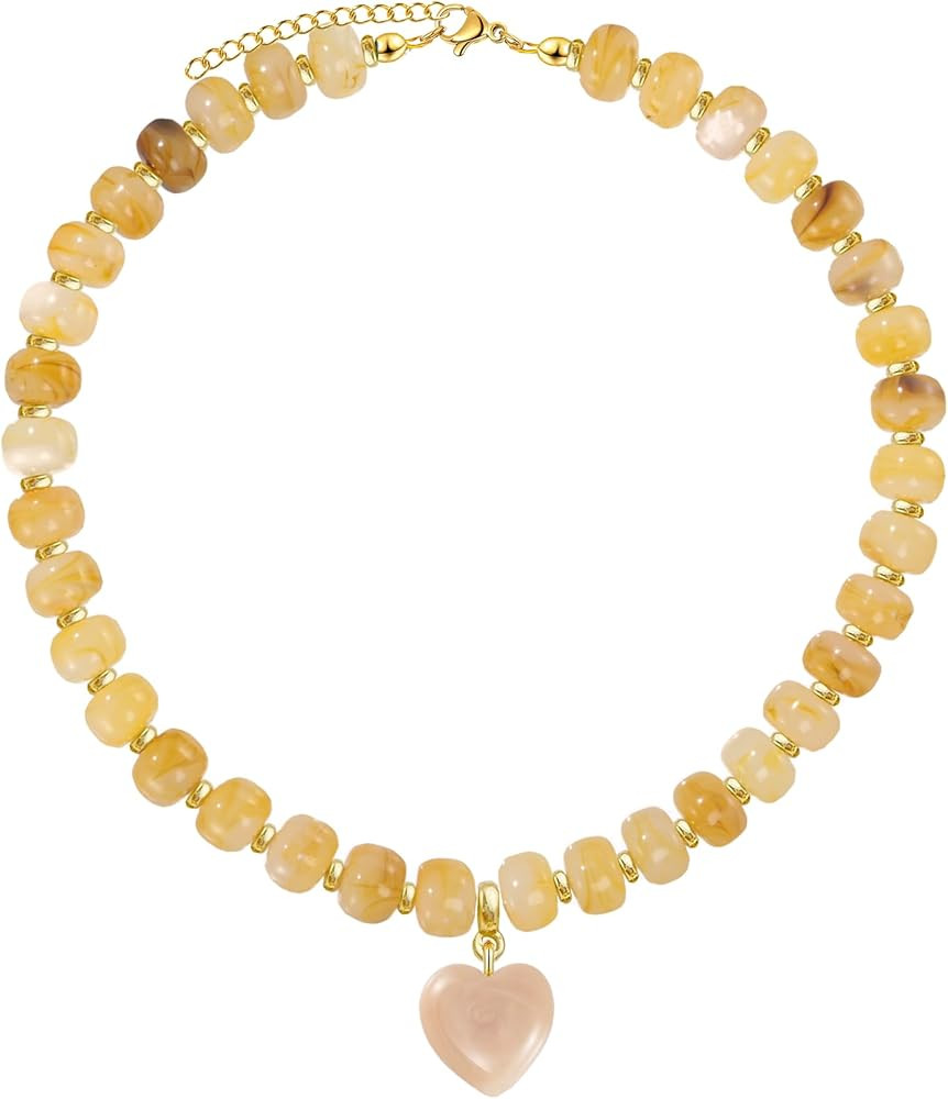 Chunky Statement Necklace for Women, Heart Pendant Colorful Beaded Choker Necklaces Jewelry | Amazon (US)