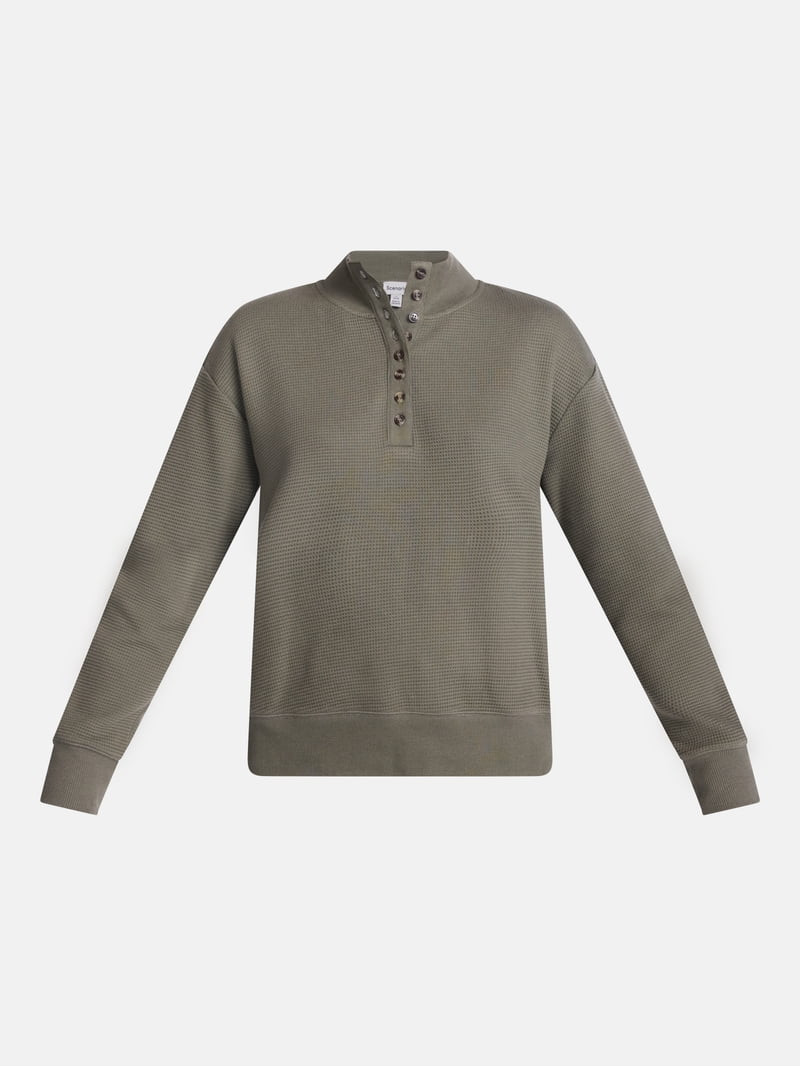 Scenario Women's and Women's Plus Waffle Knit Button Top with Long Sleeves, Sizes XS-4X | Walmart (US)
