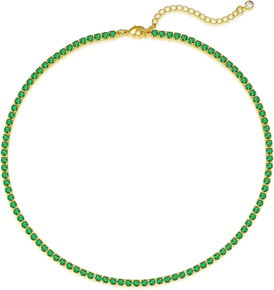 Luxval Tennis Necklace 14K Gold Plated Rhinestone Butterfly Choker Necklaces for women Dainty Zir... | Amazon (US)