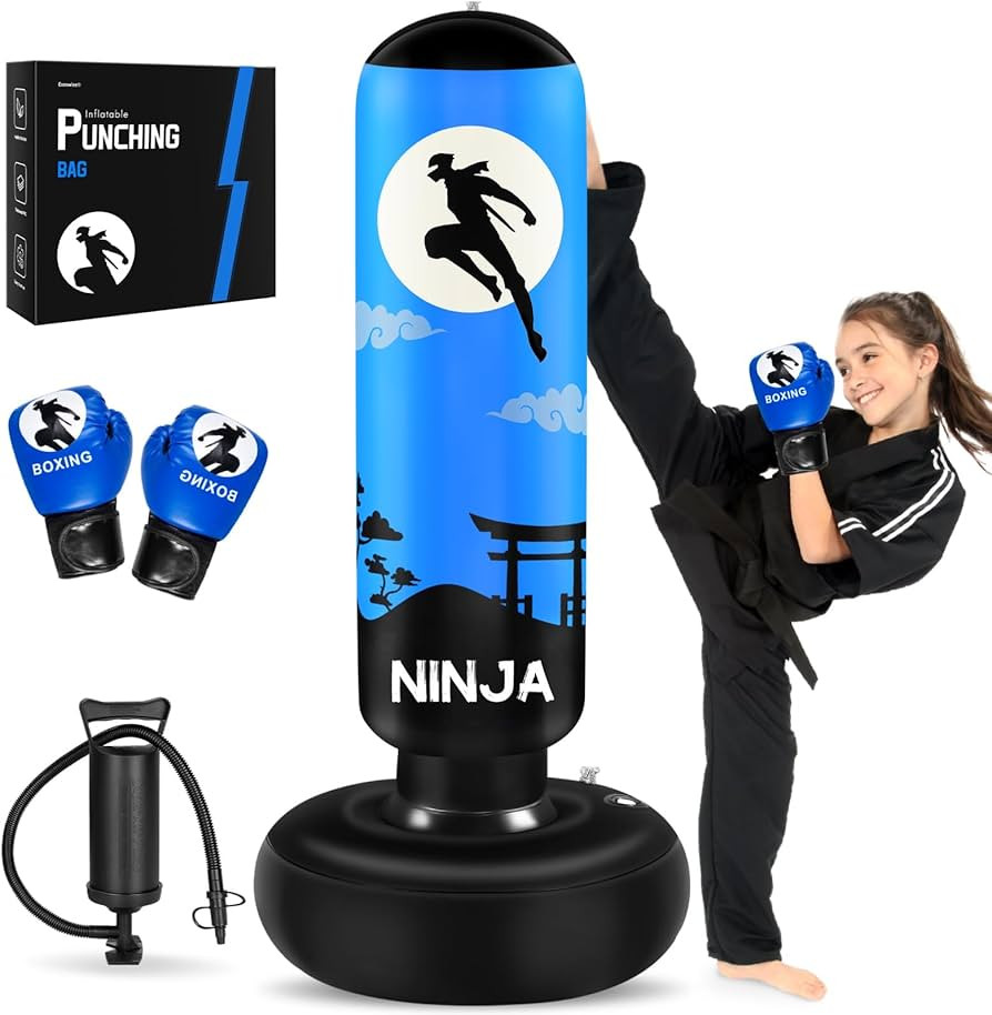 Esnowlee Punching Bag for Kids, 66 Inch Larger Kids Boxing Bag with Gloves, Ninja Inflatable Punc... | Amazon (CA)