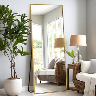 Dovelina 64 in. x 21 in. Modern Rectangle Metal Framed Gold Full Length Floor Mirror Standing Mir... | The Home Depot
