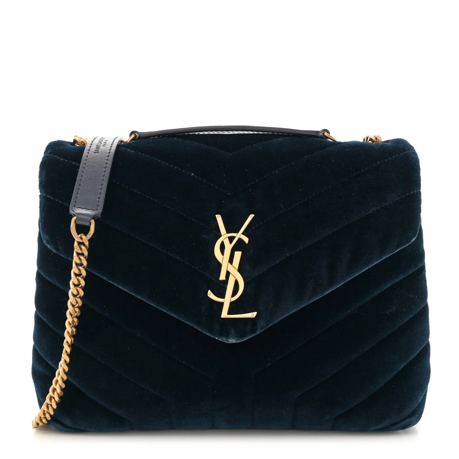 Saint Laurent Velvet Y Quilted Monogram Small Loulou Chain Satchel Medium Blue 1645380 | FASHIONPHILE (US)