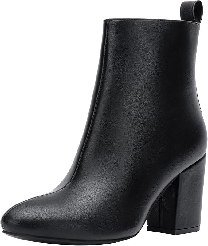 Women's 9637 Block Heel Ankle Boots, Fashion Dress Round Toe Booties with Side Zipper | Amazon (US)