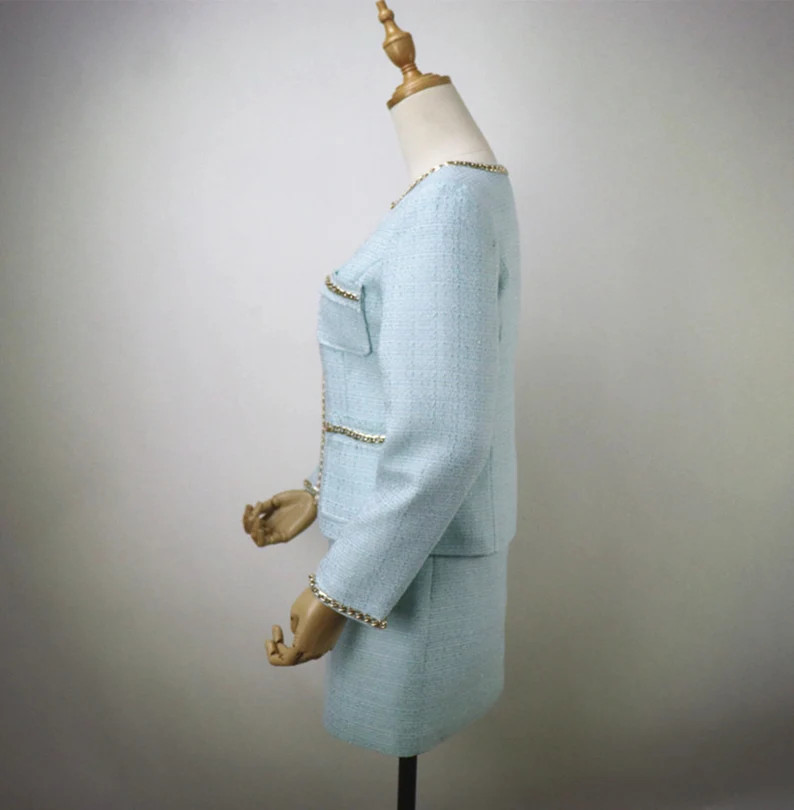 Womens Custom Made Chain Decoration Tweed Blazer Skirt Suit - Etsy | Etsy (US)