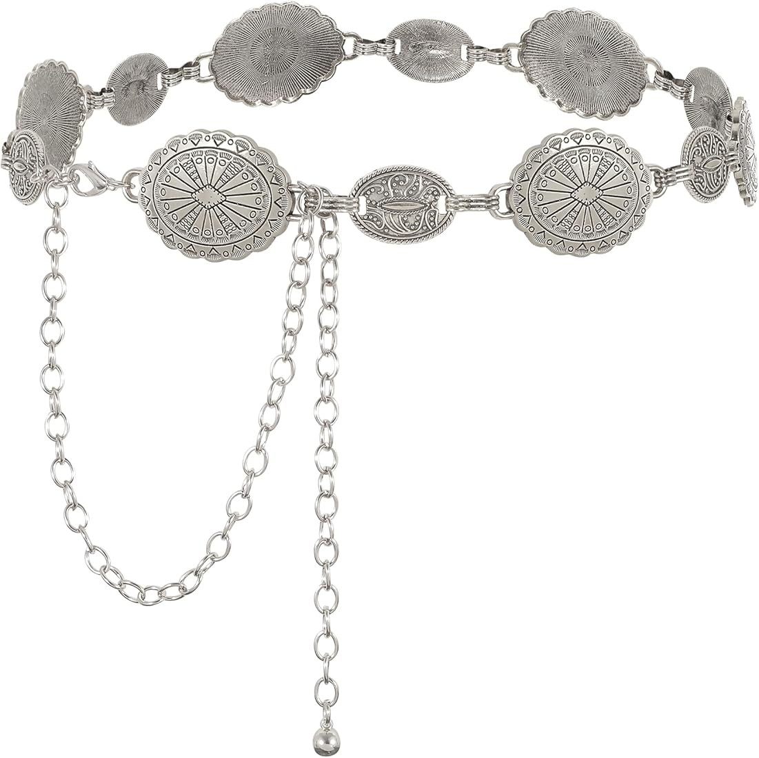 WHIPPY Women Concho Chain Belt Metal Link Western Cowgirl Turquoise Chain Belt for Dress | Amazon (US)