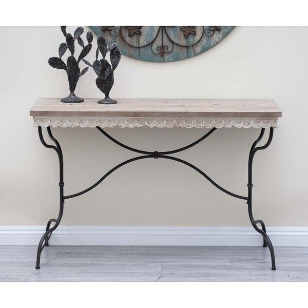 Rustic Fir Wood and Light Brown and Black Console Table by Studio 350 | Bed Bath & Beyond
