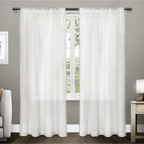 Tassels Textured Sheer Bordered Tassel Applique Rod Pocket Window Curtain Panel Pair Exclusive Ho... | Target