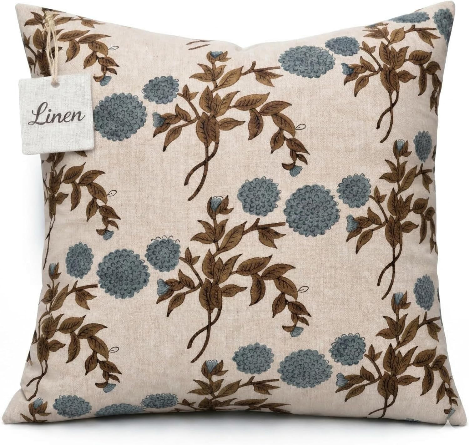 Linen Blue Throw Pillow Covers 20x20 inch Floral Pillows Spring Decorative Pillow Covers for Living Room Bedroom | Amazon (US)