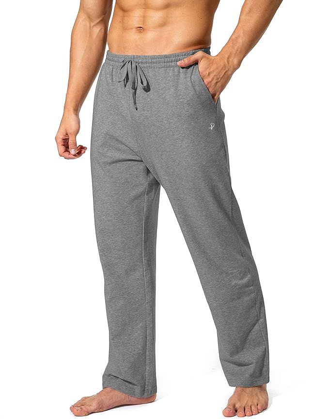Pudolla Men's Cotton Yoga Sweatpants Athletic Lounge Pants Open Bottom Casual Jersey Pants for Me... | Amazon (US)