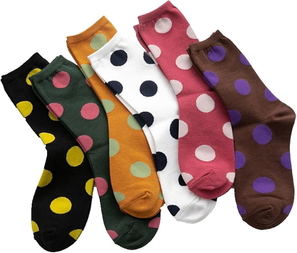 Womens Socks Polka-dot Above Ankle Novel Cute Fun Cotton Frilly Socks for Big Girls 5/6 Pairs | Amazon (US)