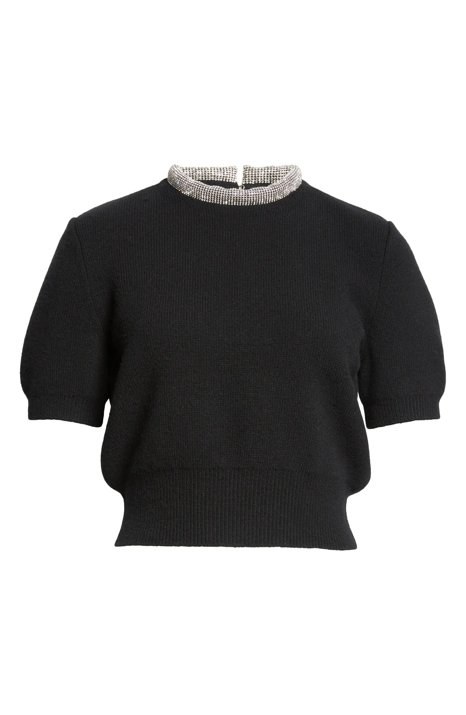 Alexander Wang Short Sleeve Crop Wool & Cashmere Sweater with Crystal Hotfix Tubular Collar | Nor... | Nordstrom