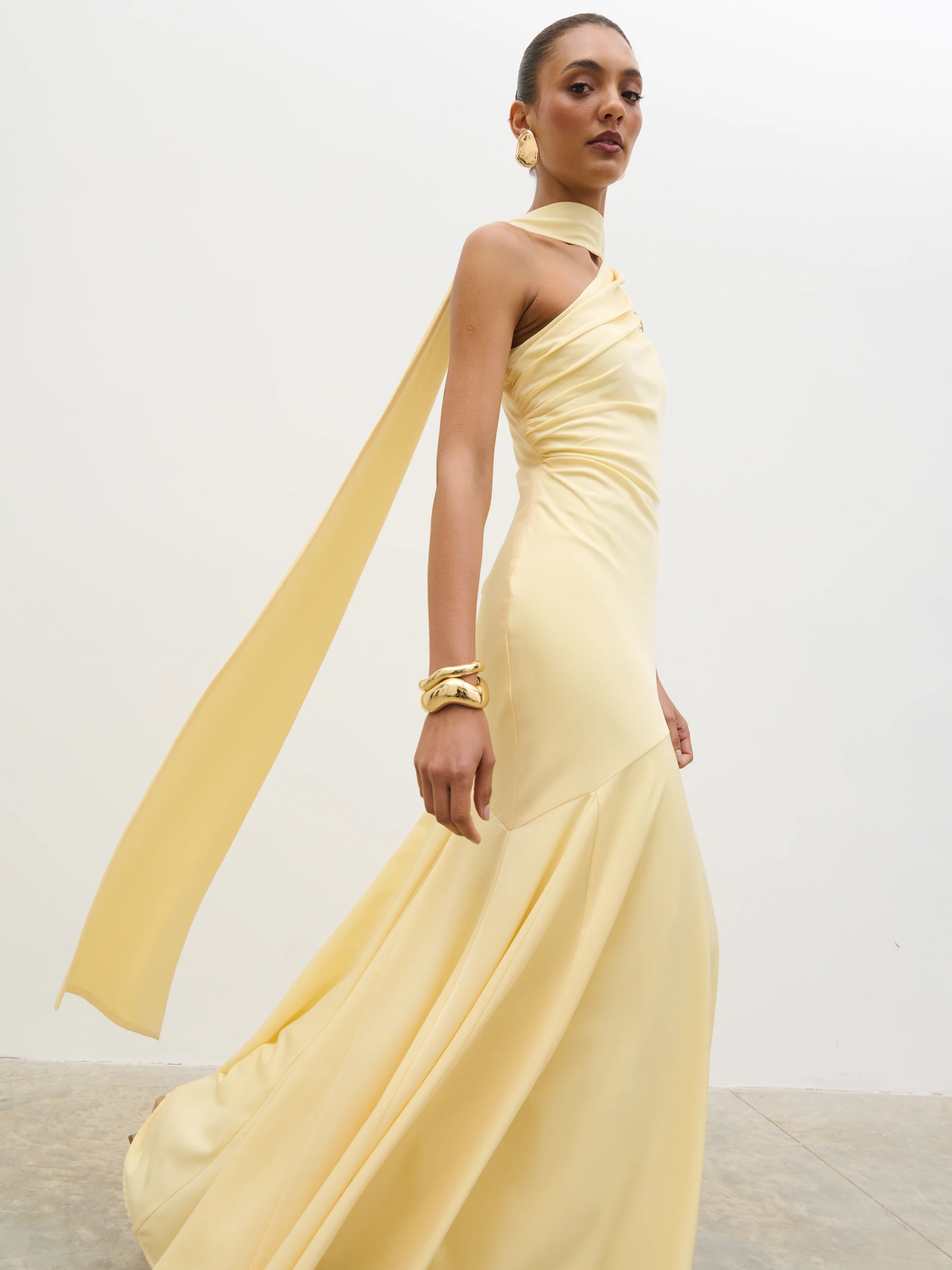 Porto One Shoulder Godet Maxi Dress - Lemon | Pretty Lavish (UK)