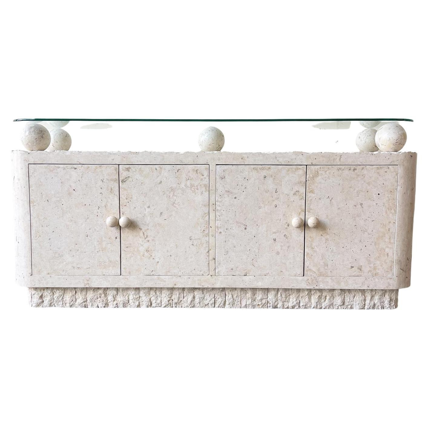 Postmodern Tessellated Stone Glass Top Credenza | 1stDibs