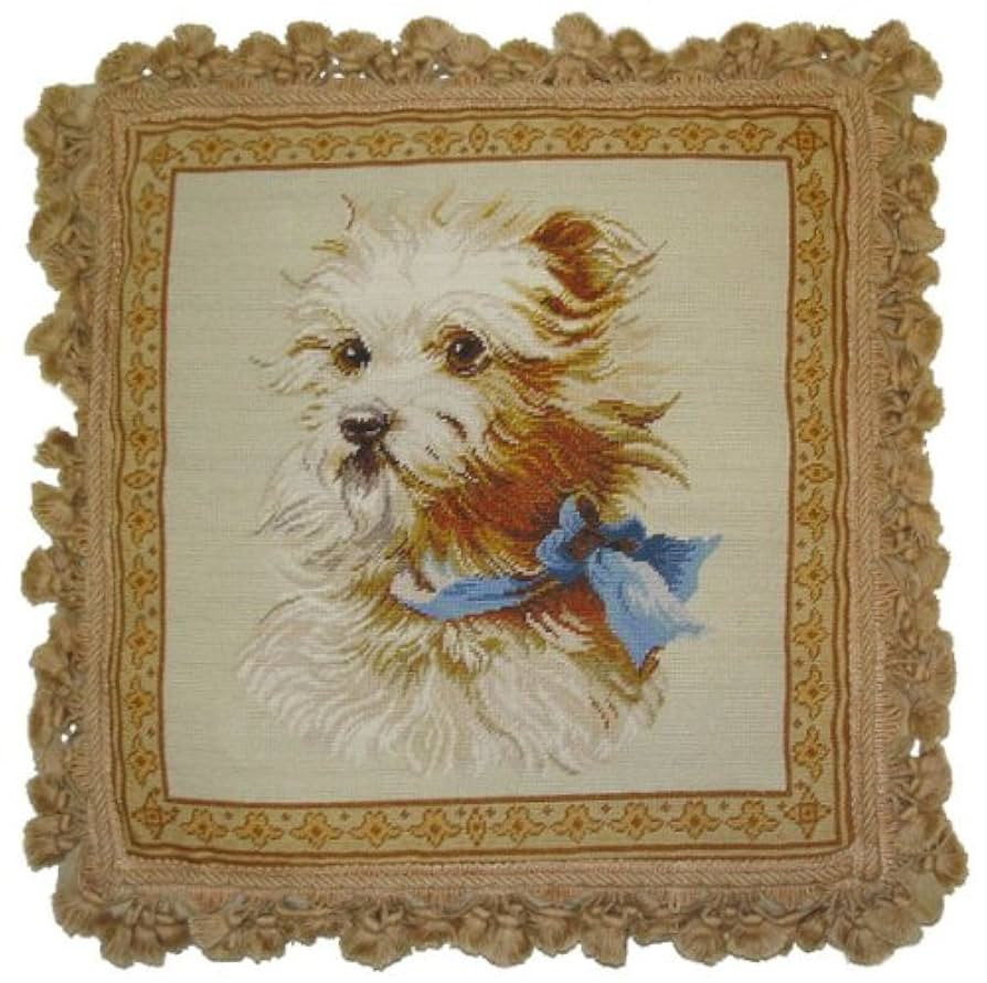 Blue Bow Dog - 18 x 18 in. Needlepoint Pillow | Amazon (US)