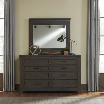 Lexee 8 Drawer 64" W Solid Wood Double Dresser with Mirror | Wayfair North America