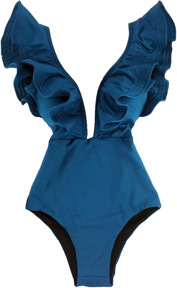 Telaura One Piece Flounce Swimsuit Ladies Ruffle Floral Print Monokini | Amazon (US)