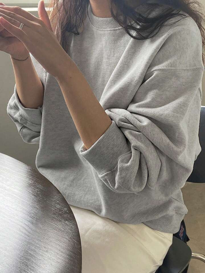DAZY Solid Drop Shoulder Oversized Sweatshirt,Long Sleeve Tops,Fall Clothes | SHEIN