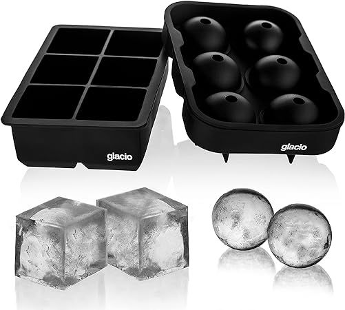 glacio Ice Cube Molds - Silicone Combo Trays - Sphere Ice Mold Ball Maker with Lid & Large Square... | Amazon (US)