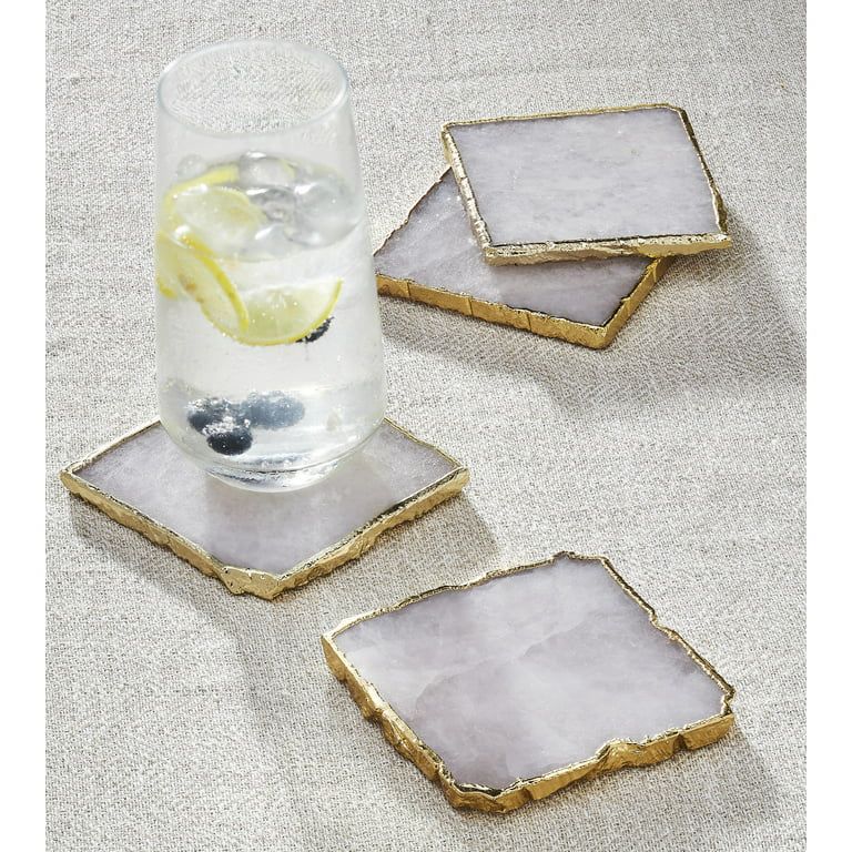 Better Trends Agate Coaster Set of 4 Made of Natural Stone with Gold Trim, 4" x 4", White | Walmart (US)