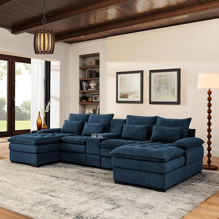 6 Seater Symmetrical U Shaped Modular Sectional Sofa Couch with Storage Console, 130" Oversized T... | Amazon (US)