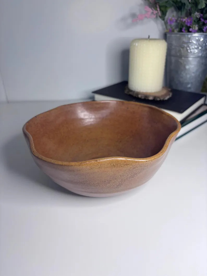 Hand-Thrown Asymmetrical Brown Glazed Ceramic Bowl, signed | Etsy (Global)