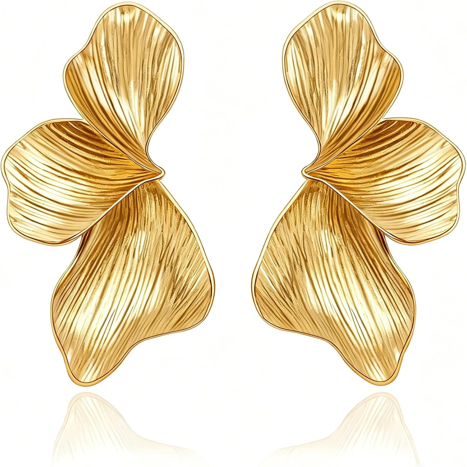 Chunky Gold Statement Earrings For Women Trendy Gold Plated Sectored Flower Leaf Angel Wing Earrings Large Stud Jewlery Hypoallergenic | Amazon (US)