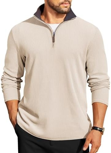 COOFANDY Mens Quarter Zip Pullover Lightweight Sweater Casual Long Sleeve Corduroy Half Zip Sweat... | Amazon (US)