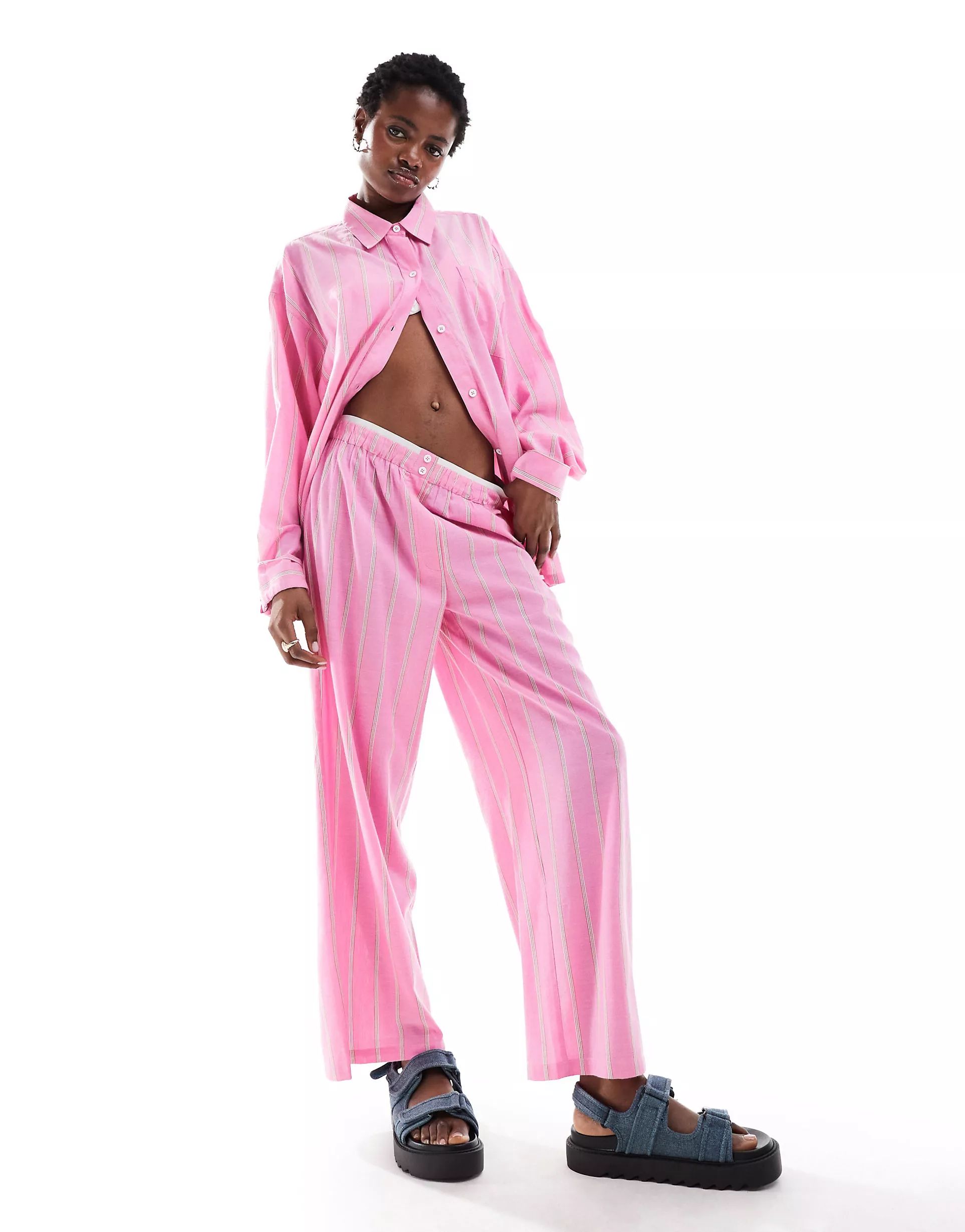 COLLUSION beach linen straight leg boxer trouser in pink stripe | ASOS | ASOS (Global)
