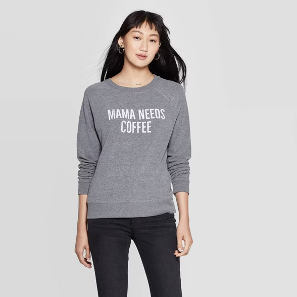 Women's Mama Needs Coffee Graphic Sweatshirt (Juniors') - Gray | Target