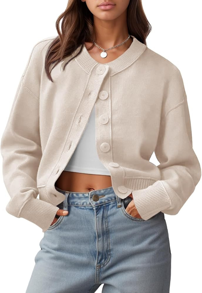 UNCLECAT Womens Cropped Cardigan Sweaters Casual Long Sleeve Crewneck Button Down Knit Outerwear ... | Amazon (US)