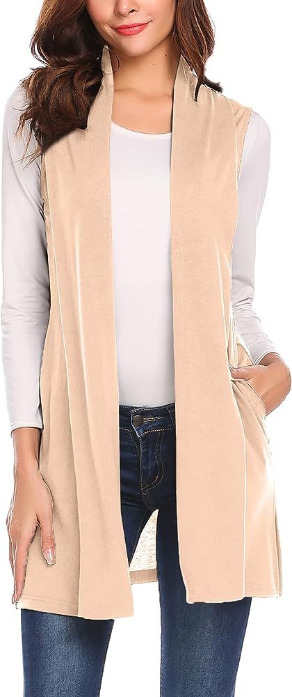 Beyove Womens Long Vests Sleeveless Draped Lightweight Open Front Cardigan Layering Vest with Side P | Amazon (US)