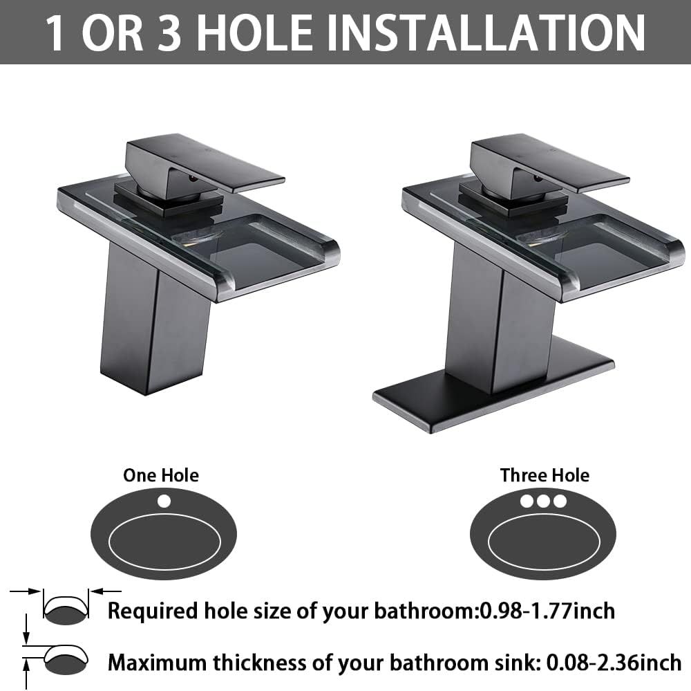 AVSIILE LED Bathroom Sink Faucet, Matte Black Waterfall Single Hole Handle RV Bath Vanity Faucets... | Amazon (US)