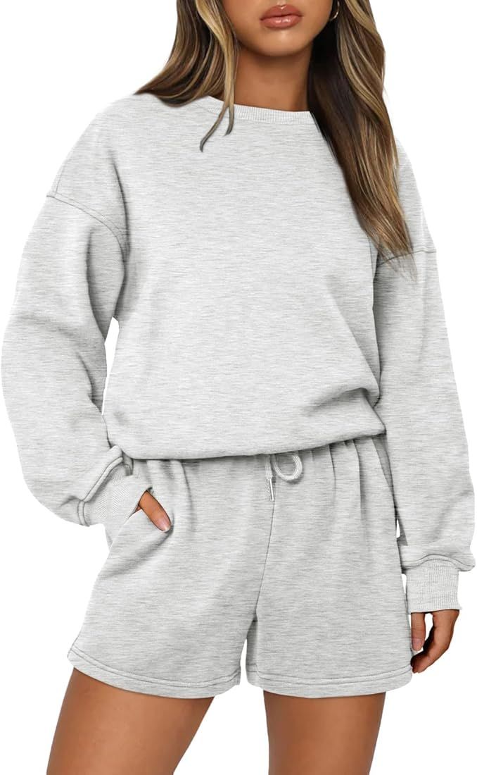 AUTOMET Womens Two Piece Outfits 2 Piece Lounge Matching Sets Fleece Sweatsuit Sweat Shorts Fashion  | Amazon (US)