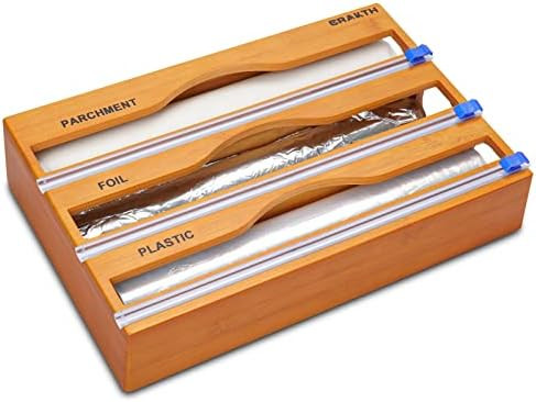 CRAKTH Bamboo Plastic Wrap Dispenser with Cutter, 3 in 1 Storage Organizer for Aluminum Foil & Cl... | Amazon (US)