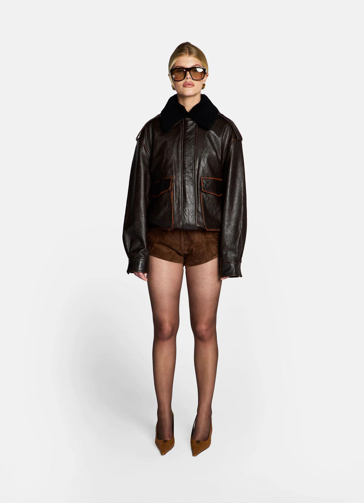 Black Leather Jacket With Shearling Collar | DE SAVARY LONDON