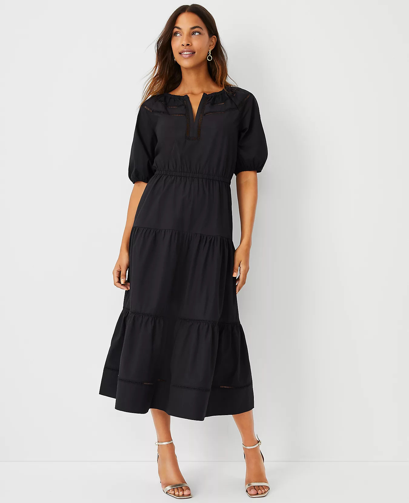 Cutout Placket Midi Dress | Ann Taylor (US)
