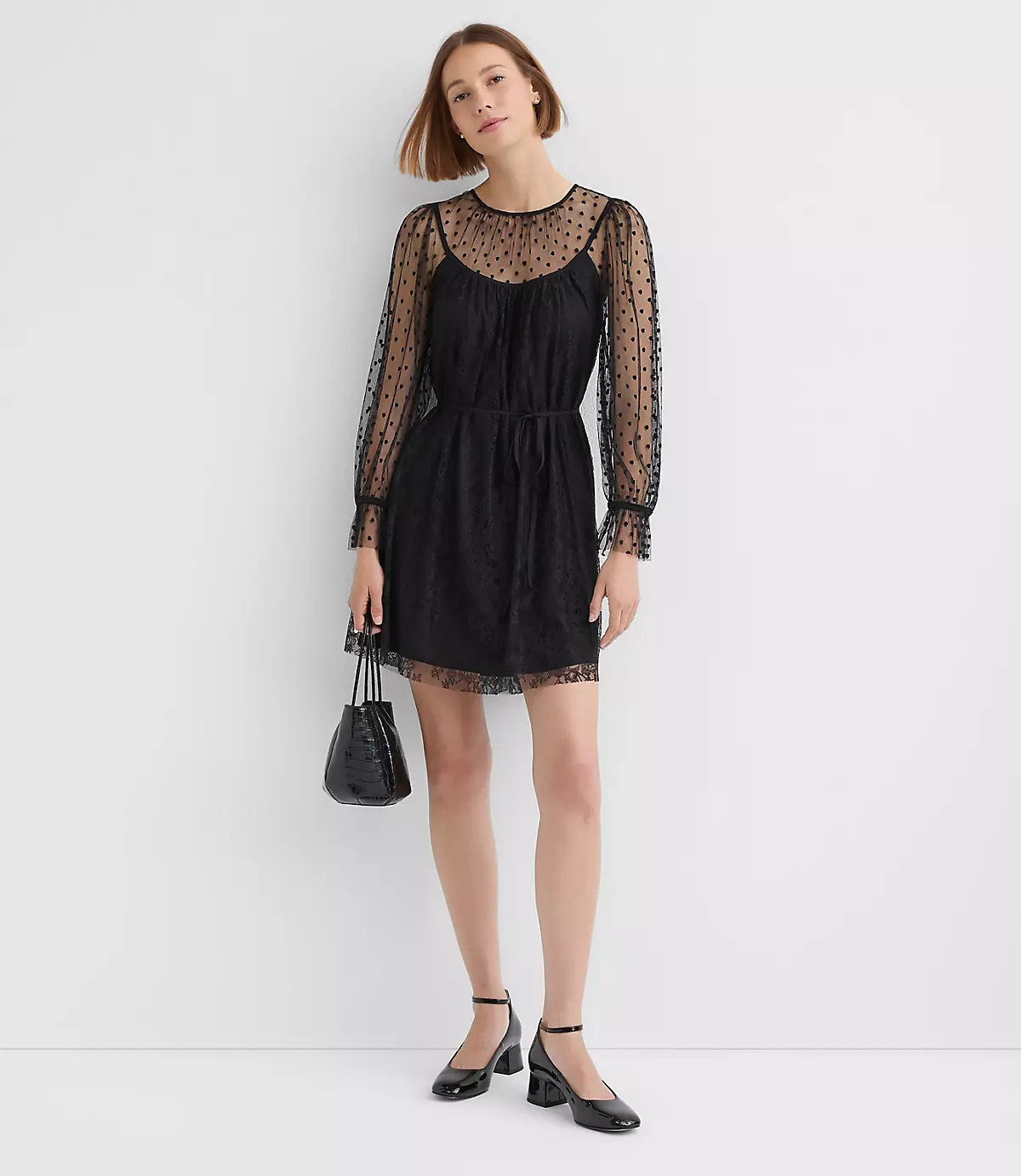 Dotted Chantilly Lace Mini Dress | LOFT