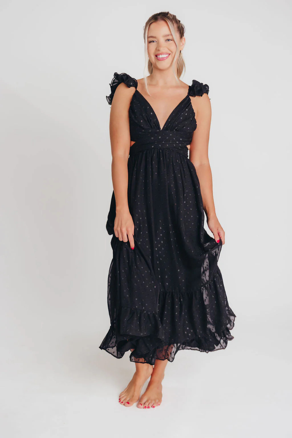 Ingrid Embroidered Maxi Dress in Black Dots | Worth Collective