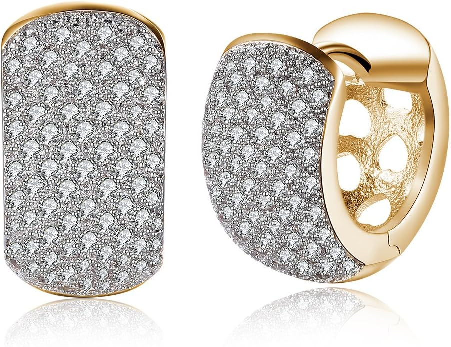 14K Goldtone Plated CZ Dainty Wide Chunky Hoop Earrings For Women Fashion Dainty Cubic Zirconia D... | Amazon (US)