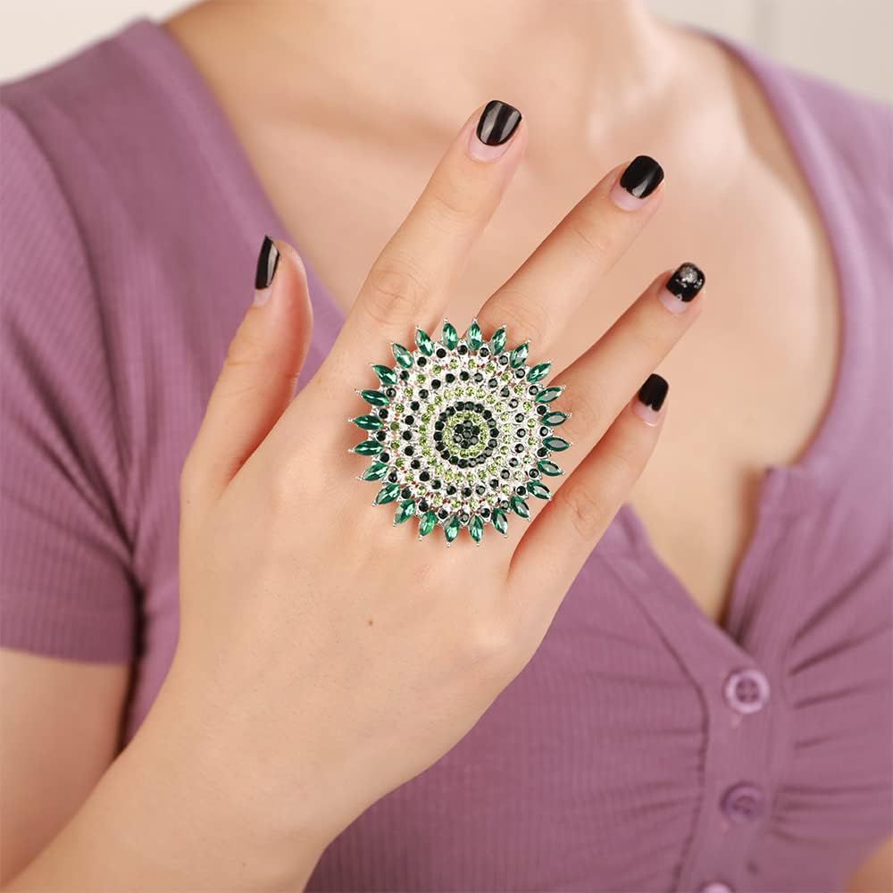 YERTTER Boho Colorful Thick Big Round Gemstone Ring Crystal Ethnic Ring Women Statement Vintage R... | Amazon (US)