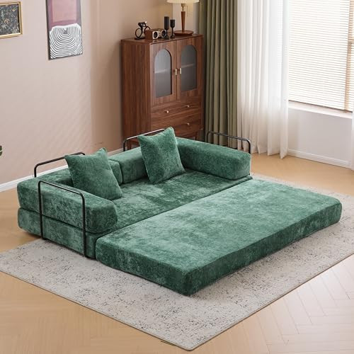 ZEIINPA Convertible Folding Mattress Couch, Floor Sofa Bed with Fixed-Shape Frame, Flannel Floor Sofa with Armrest, Floor Sofa Lounge Couch for Living Room Bedroom Lounge Studio-Dark Green | Amazon (US)