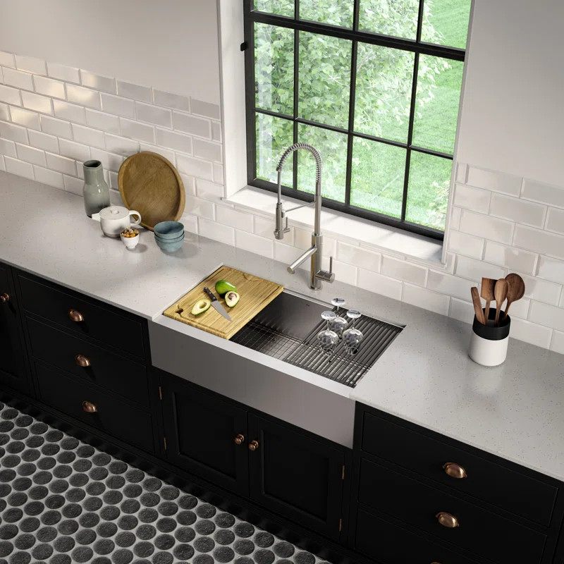 KRAUS Kore™ Workstation 33-inch L Farmhouse Flat Apron Front 16 Gauge Single Bowl Stainless Ste... | Wayfair North America