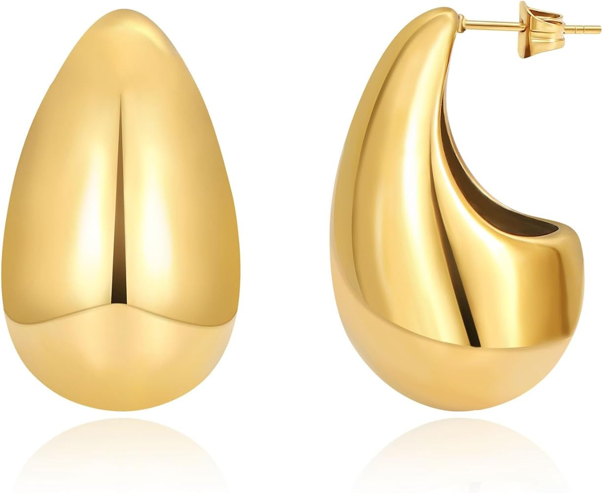 Chunky Gold Hoop Earrings for Women 18K Gold Paperclip Oval Hoop Earrings Gold Square Hoops Small... | Amazon (US)