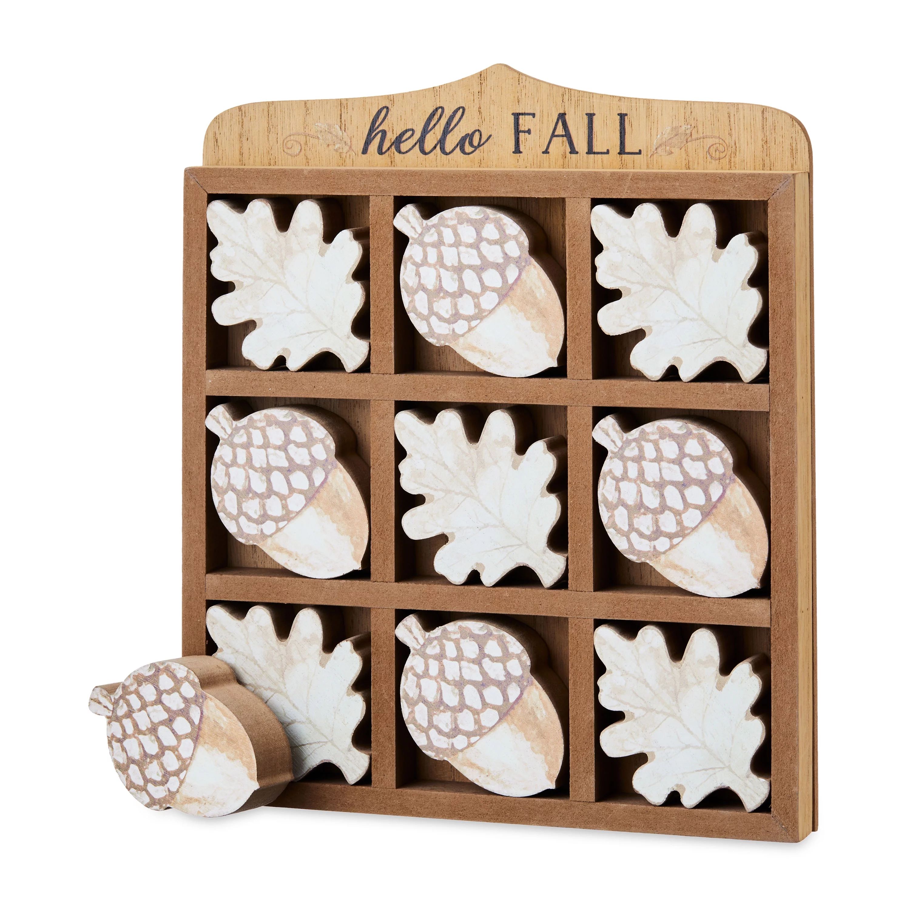Fall, Harvest 10" MDF Brown "Hello Fall" Oak Leaves/Acorns Tic Tac Toe Table Decoration, Way to C... | Walmart (US)