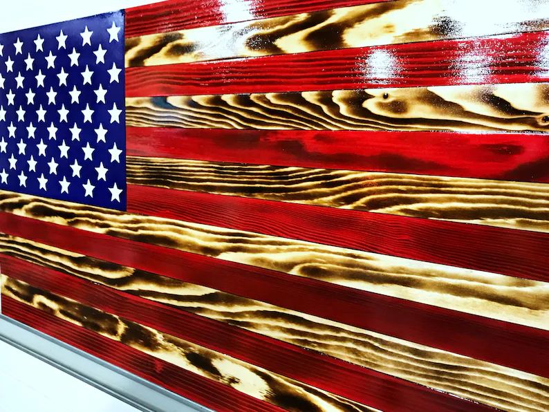 Rustic WOOD AMERICAN FLAG, Torched Wood, Carved And Painted White 50 Stars, Available In 24 or 36... | Etsy (US)